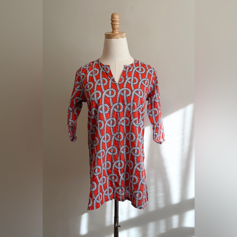 Gretchen Scott Red Nautical Rope Print Tunic Top (Size 6/8)